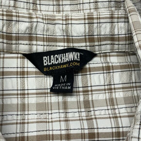 Blackhawk Brown Tan Mens Medium Button Up Long Sleeve Tartan Techwear Shirt - Picture 6 of 9